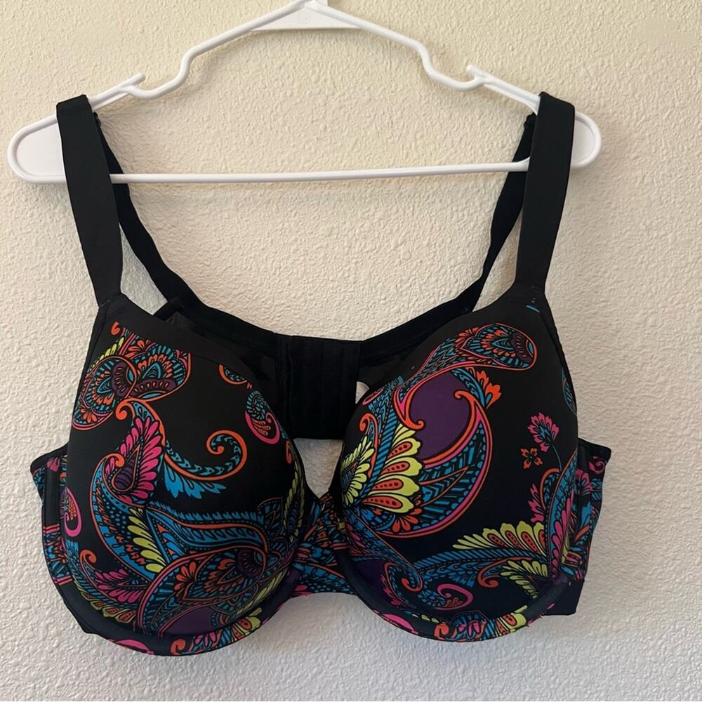 CACIQUE Black Bright paisley Underwire Lightly Lined Mesh Full Figure Bra 40DDD
